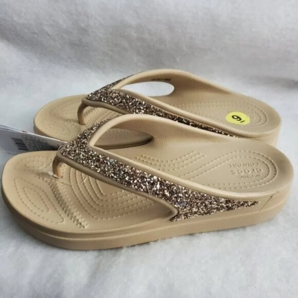NWT - Crocs Women's Sloane Glitter Flip Flop Wedge Sandals W9 - Picture 5 of 10